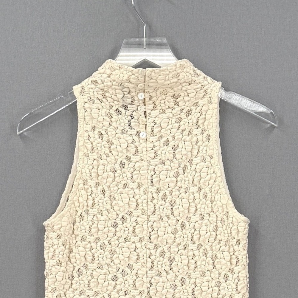 ENZA COSTA Puckered Lace Sleeveless Mockneck Top Women Medium Cream Sheer Luxury - Picture 6 of 12